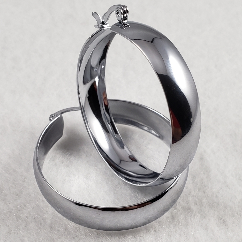 1.5" White Gold Chubby Hoops - Picture 2 of 6